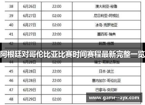 阿根廷对哥伦比亚比赛时间赛程最新完整一览